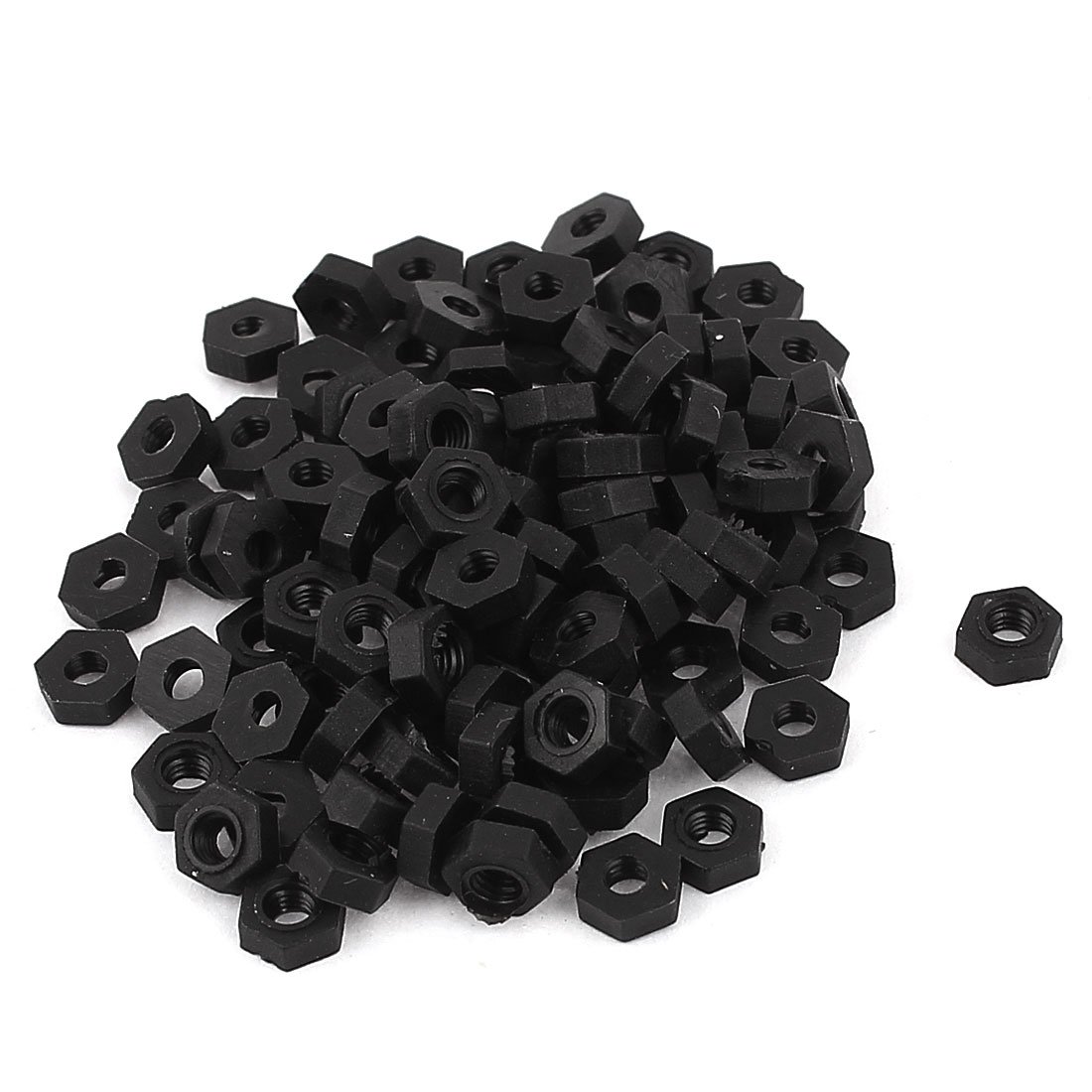 sourcing map M2.5 Thread Insert Lock Screw Fastener Nylon Hex Nuts Black 100pcs