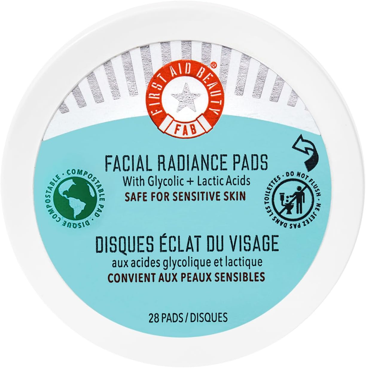 First Aid Beauty Facial Radiance Pads – Daily Exfoliating Pads with AHA (Glycolic + Lactic Acids) that Help Tone & Brighten Skin – Compostable for Daily Use – 28 Pads