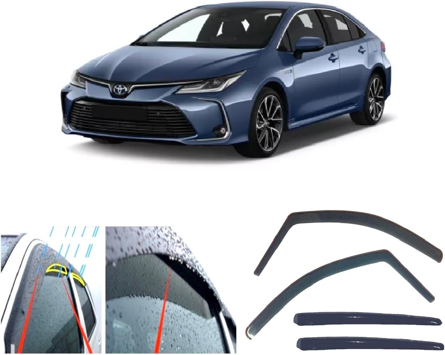 4x Rain Guards Wind Deflectors for TOYOTA Corolla (E210) 4-door Saloon 2019 2020 2021 2022 2023 2024 2025 Acrylic Sun Visors Weather Shields