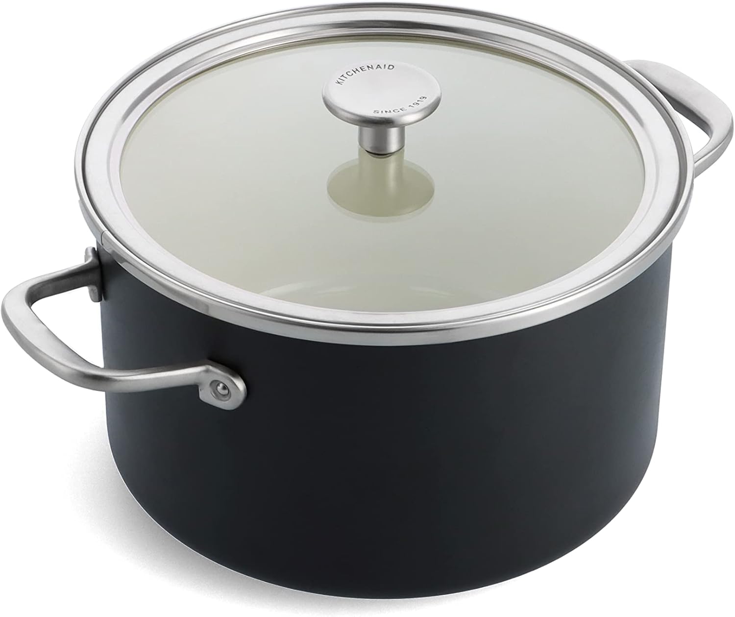 KitchenAid Steel Core Enamel 24 cm/6 Litre Casserole with Lid, German Engineered Enamel, Induction, Oven Safe, Matte Black
