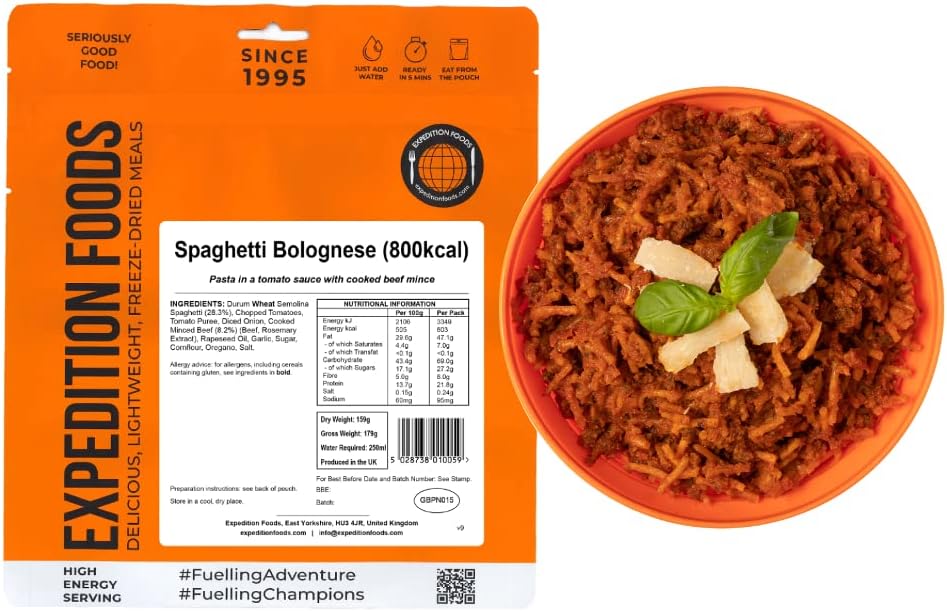 EXPEDITION FOODS expeditionfoods.com Expedition Foods High Energy Serving Spaghetti Bolognese-Orange, 800kcal