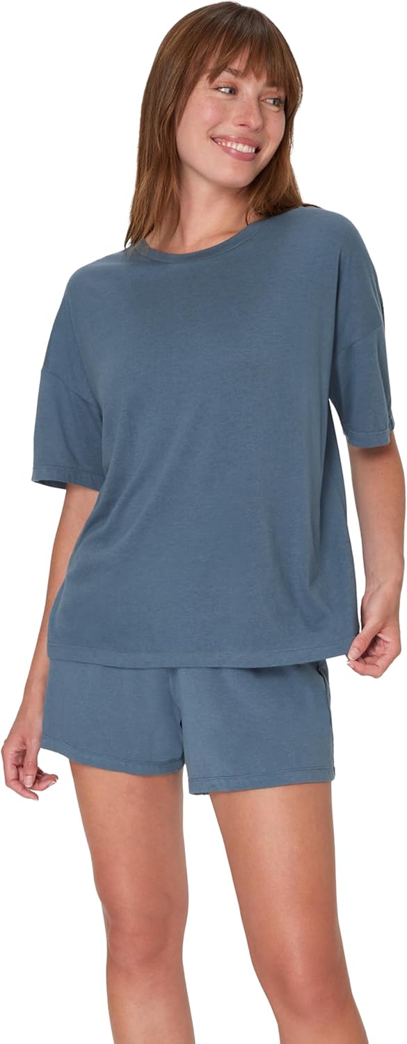 Hanes Women's Originals 2 Piece Lounge, Comfywear Supersoft Boxy T-Shirt & Sleep Shorts Loungewear Set