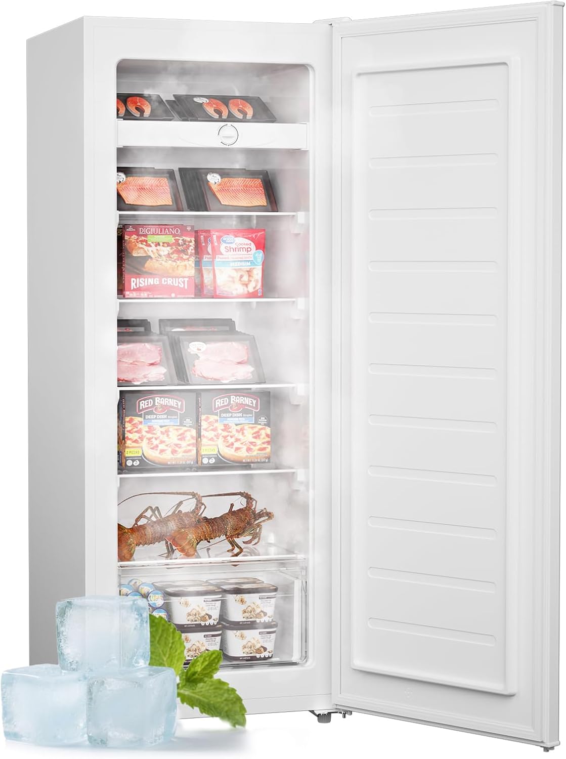 Upstreman 7.0 Cu.Ft Upright Freezer Large Capacity Convertible Refrigerator/Freezer, 5 Adjustable Shelves, Energy Efficient, Garage Ready, Reversible Door for Basement, Dorm, Apartment,White