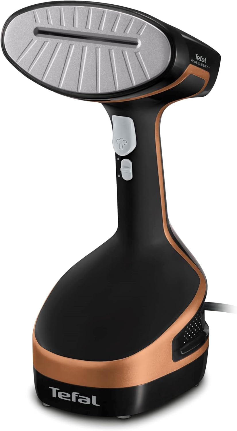 Tefal Access Steam+ Handheld Clothes Steamer, 1600W, 26 g/min Steam, No Ironing Board Needed, 2 Output Levels, Sanitising Power, Black & Rose Gold, DT8103