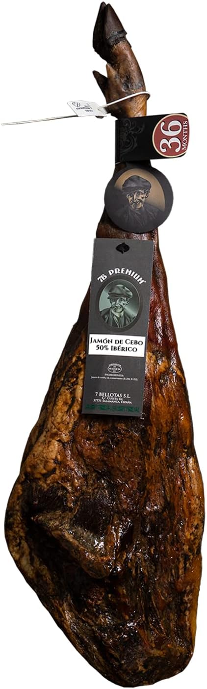 Pata Negra iberico Cured Ham | Made From Grain Fed 50% Iberico Pigs | Jamon iberico 36 Months | 7 BELLOTAS Guijuelo (Bone-in + 8.5 Kg.)