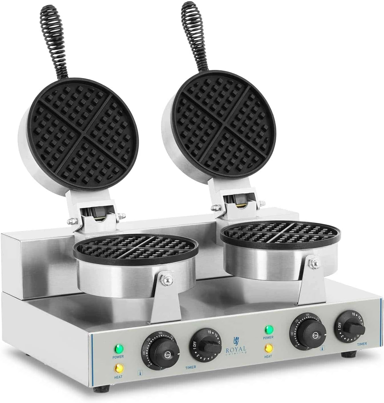 Royal Catering Double Round Waffle Maker, 2 x 1300 W, Timer 15 mn