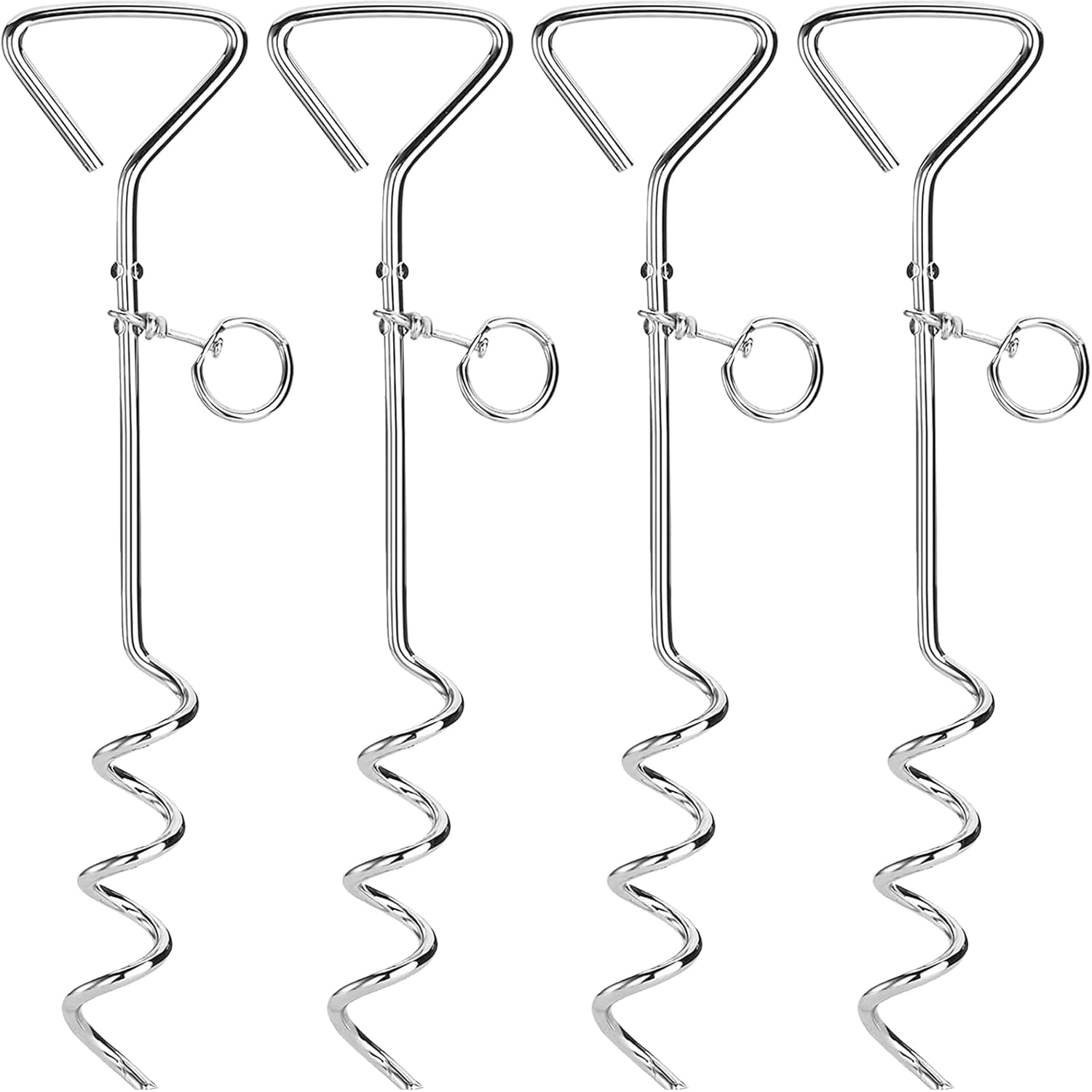 Fasmov 4 Pack 16" Dog Stake, Metal Spiral Anchor Tie-Out with Ring, Spiral Tie Out Stake for Dogs