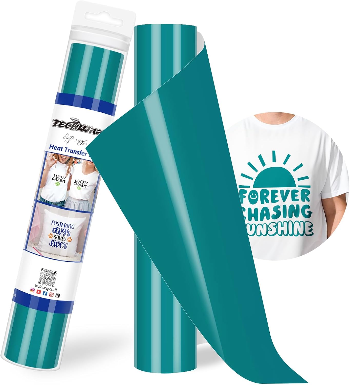 TECKWRAP Heat Transfer Vinyl Teal Green Iron on Vinyl for All Cutter Machine - 12" x 10ft HTV Vinyl for Shirts, Easy to Cut & Weed