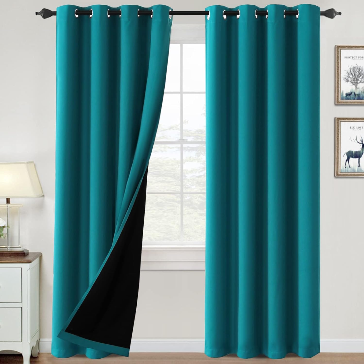 100% Blackout Curtains for Bedroom2 Panels Thermal Insulated Grommet Drapes Room Darkening & Sound Proof Blue 79x90 inTotal Blackout Window Treatments