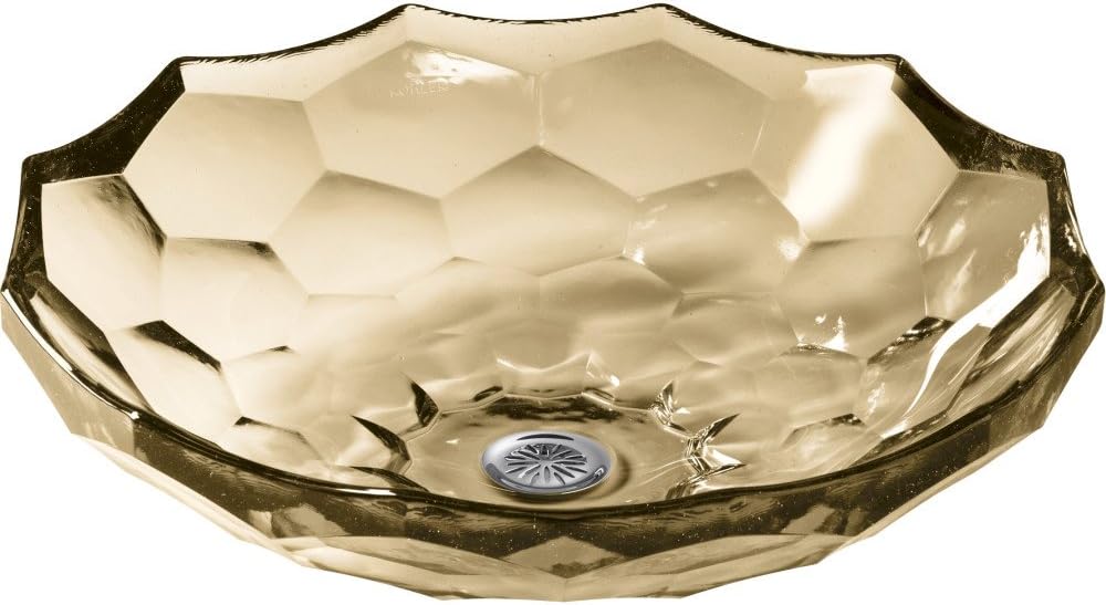 KOHLER K-2373-TG7 Briolette, ARTIST EDITIONS Oval Faceted Glass Bathroom Vessel Sink, Translucent Sandalwood