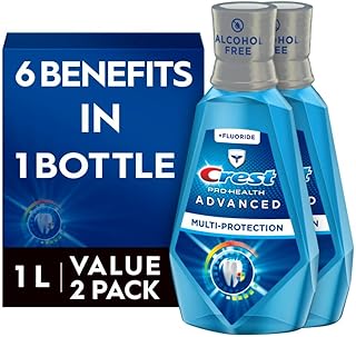 Crest Pro-Health Advanced Mouthwash, Alcohol Free, Multi-Protection, Fresh Mint, 1 L (33.8 fl oz), Pack of 2, Crest Mouthwash, Mouthwash Alcohol Free, Flouride Mouthwash