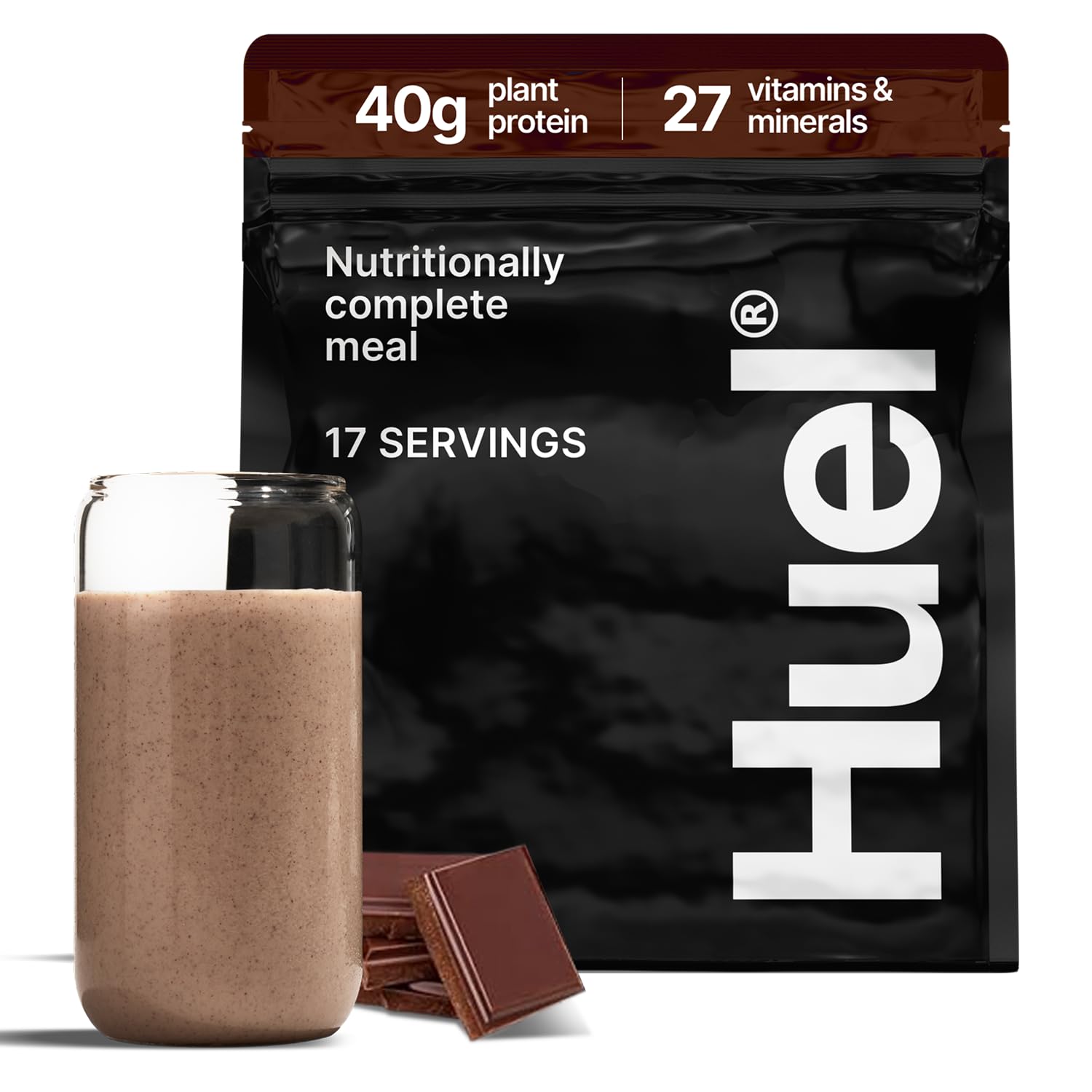 Huel Black Edition | Chocolate 40g Vegan Protein Powder | Nutritionally Complete Meal Replacement | 27 Vitamins and Minerals, Gluten Free | 17 Servings