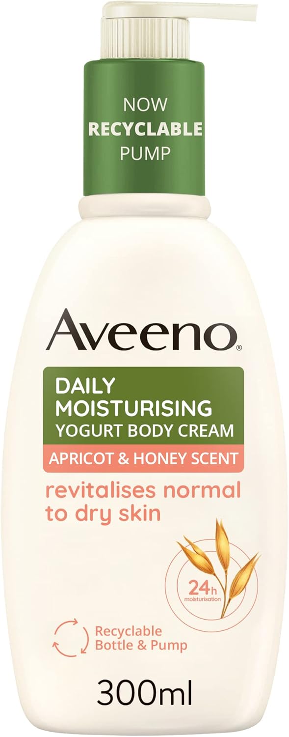 Aveeno Daily Moisturising Yogurt Body Cream, Apricot & Honey Scent, With Nourishing Oat & Greek Yogurt, 24-Hour Moisturisation, Suitable for Dry, Sensitive Skin, Rich Creamy Formula, 300ml