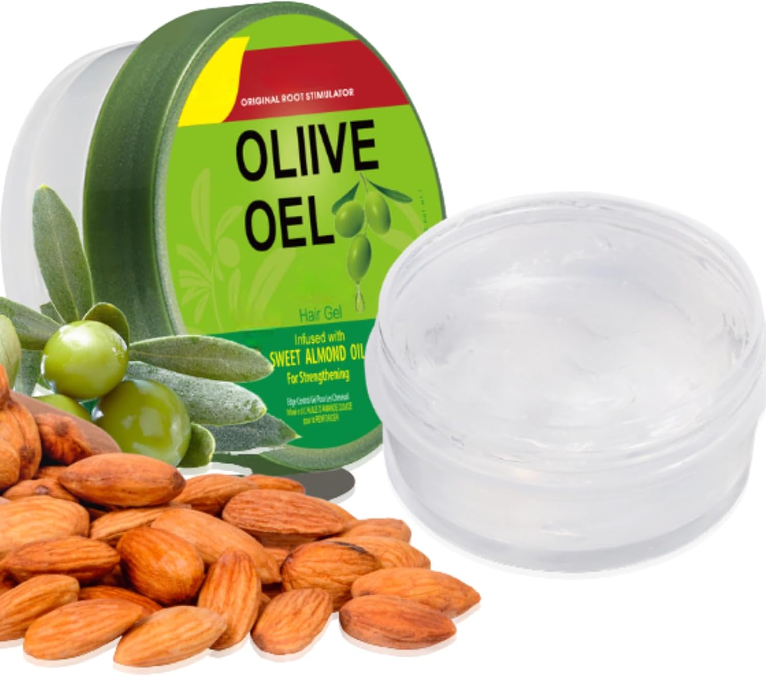 2Pcs Olive Oil Edge Control Hair Gel, Style Olive Oil Styling Gel, Moisturizing and shining, Extra Hold, With Sweet Almond Oil, 64g