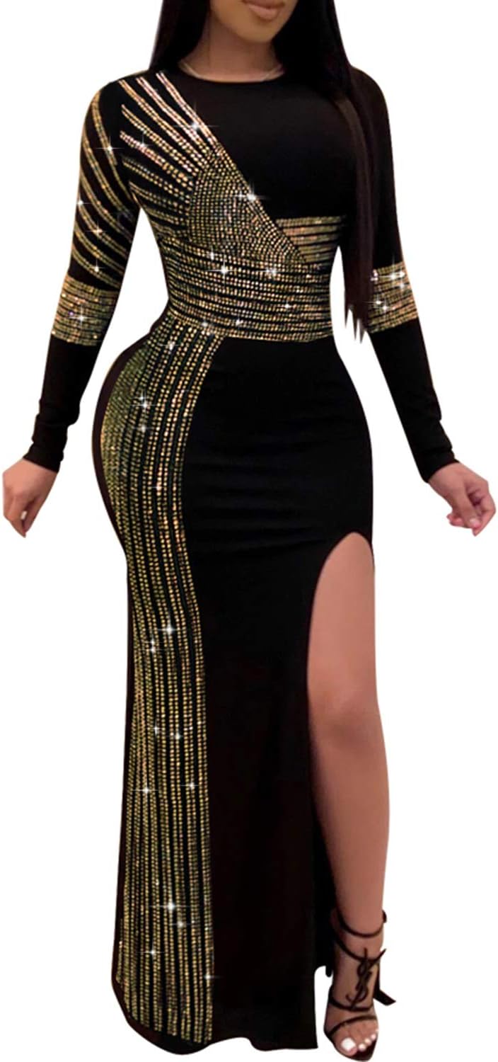 Women Long Sleeve Birthday Dresses Sexy hot Diamond Process Sexy Dress Party Club Night Dress…