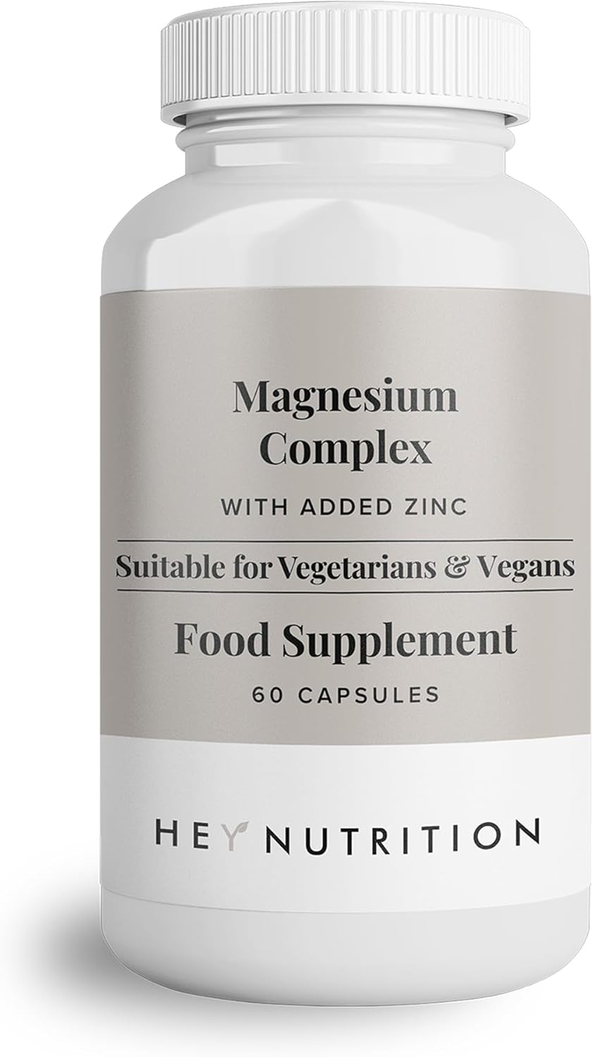 Hey Nutrition Magnesium Complex High Strength 205mg Supplement - Zinc, Vitamin D3 - Muscle & Bone Health, Nerve Function & Energy Support - UK Manufactured - Non-GMO - 60 Vegetarian Capsules