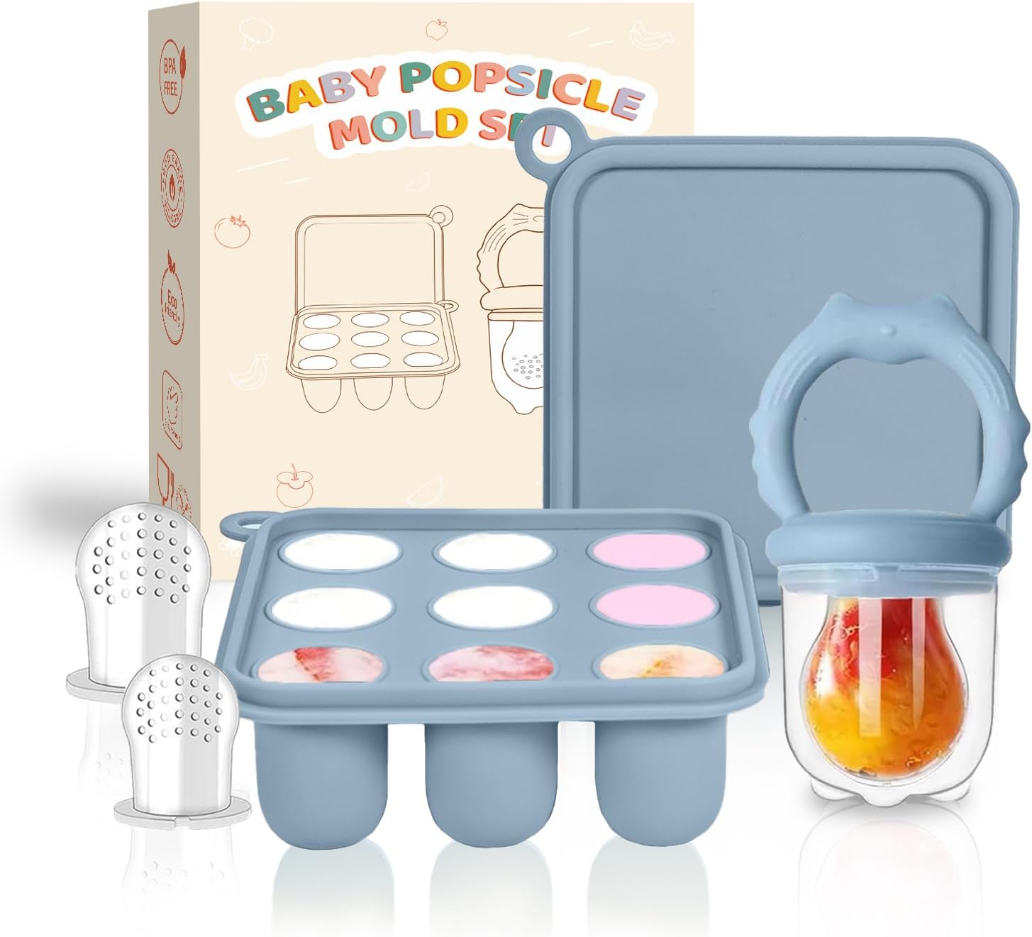 Cute Baby Fruit Feeder Pacifier - BPA-Free Baby Food Feeder with Silicone Mold - Perfect for Breastmilk, Formula, Fruits, Veggies - Dishwasher Safe 4M+(Blue)