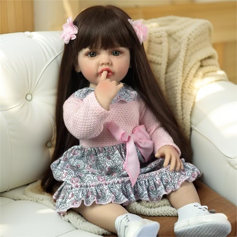 Pinky Reborn 22inch 55cm Real Life Reborn Baby Dolls Girl Full Body Soft Vinyl Silicone Realistic Newborn Dolls Lifelike Baby Doll Toy for Kids 3+