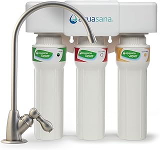 Aquasana Under Sink Water Filter System - Reduces PFAS, Lead, & Chlorine in Drinking Water - Under Counter Claryum Filtration for Kitchen - 3-Stage Max Flow - Brushed Nickel Faucet - AQ-5300+.55