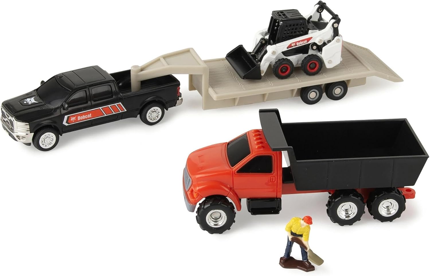 Agriculture 1/64 Bobcat 5 Piece Construction Set with Dump Truck, Gooseneck Trailer, Man & Skid Loader 16502