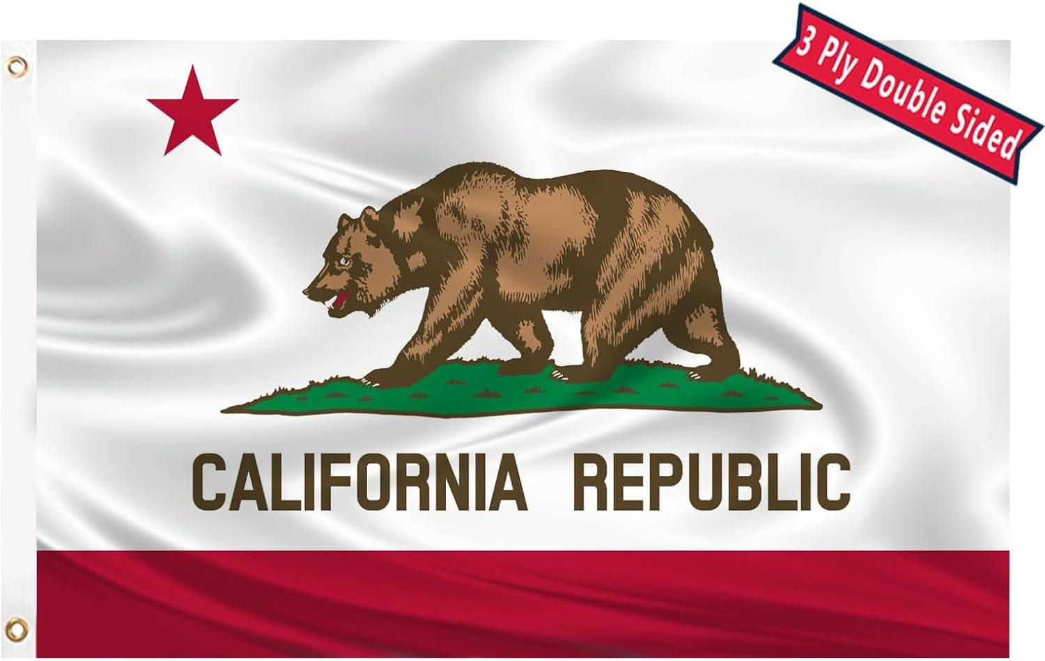 California Republic State Flag 3x5 Outdoor Double Sided State of California Flags 240D 3 Layers Polyester Sewing 4 Rows of Thread with Durable Canvas Header and Brass Grommets