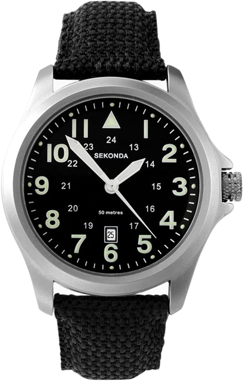 Sekonda Mens 43mm Wingman Pilot Style Watch with Date Window and Nylon Strap 50m Water Resistant