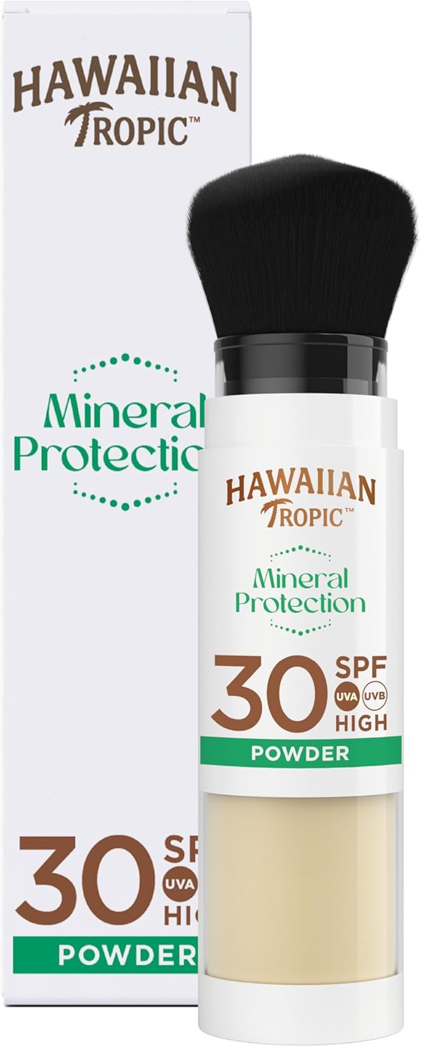 Hawaiian Tropic Mineral Protection Sunscreen Powder SPF 30 UVA plus UVB Protection, Make Up Compatible, Zinc Oxide Filters, Water Resistant, Vegan