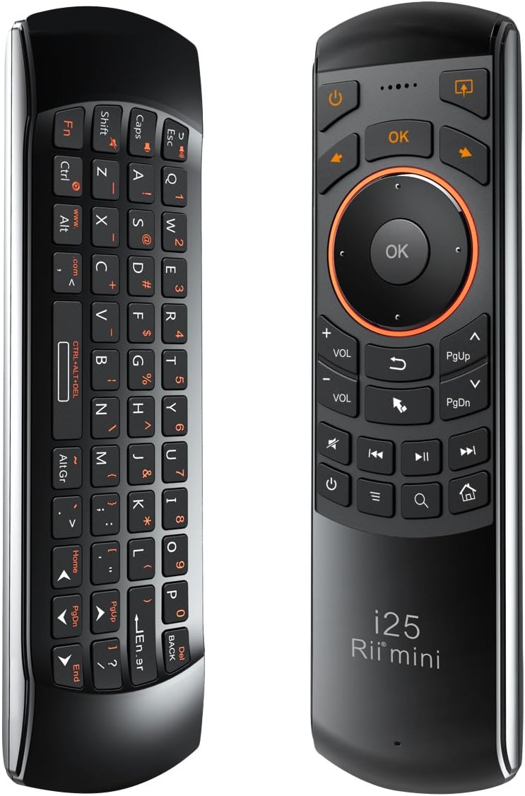 Rii Mini i25 Rechargeable 2.4GHz Remote Control with Air Fly Mouse and Wireless Keyboard for Android TV Box, PC, PS3, Laptop, HTPC, IPTV, Windows, Linux