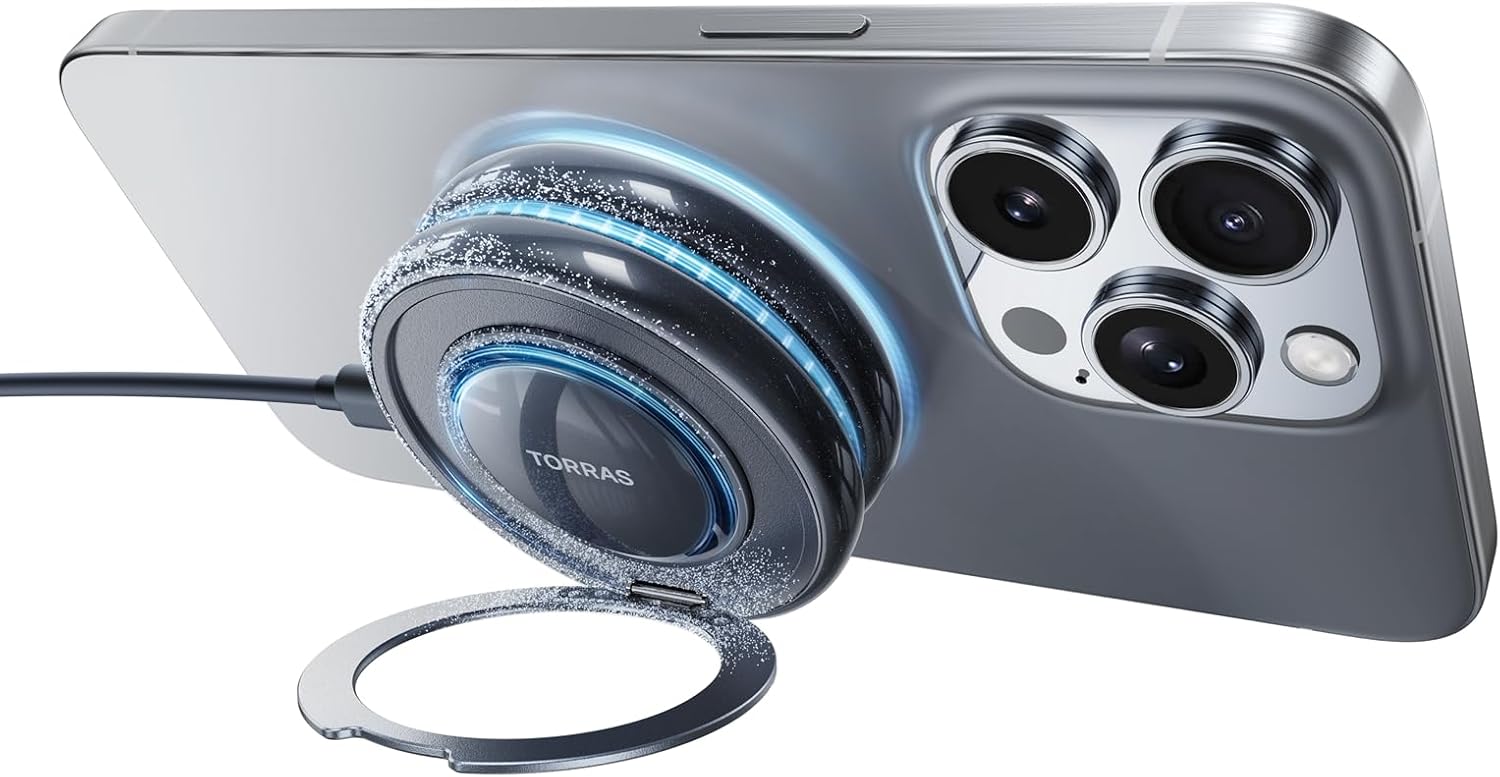 TORRAS PolarCircle Qi2 Mag-Safe Charger, Semiconductor Cooling 15W Wireless Charger for iPhone 16/15/14/13/12, Magnetic Charging Pad with 360°Spin Stand, Phone Cooler for Gaming and Live Streamin