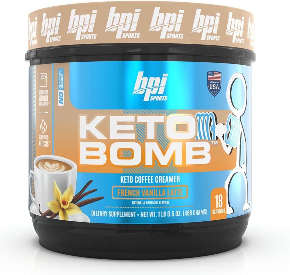 BPI Sports Keto Bomb - Promotes Energy, Hydration and Fat Loss - MCT and Electrolytes - Sugar-Free with Calcium - French Vanilla Latte, 18 Servings
