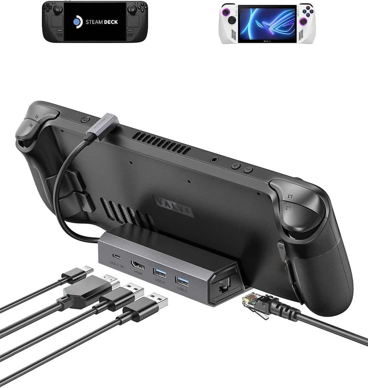 JSAUX Docking Station for Steam Deck/ROG Ally/Legion Go/MSI Claw, 5-in-1 Steam Deck Dock with HDMI 4K@60Hz, 100Mbps Ethernet, Dual USB-A 2.0 and 100W Charge Compatible with Steam Deck OLED-HB0602