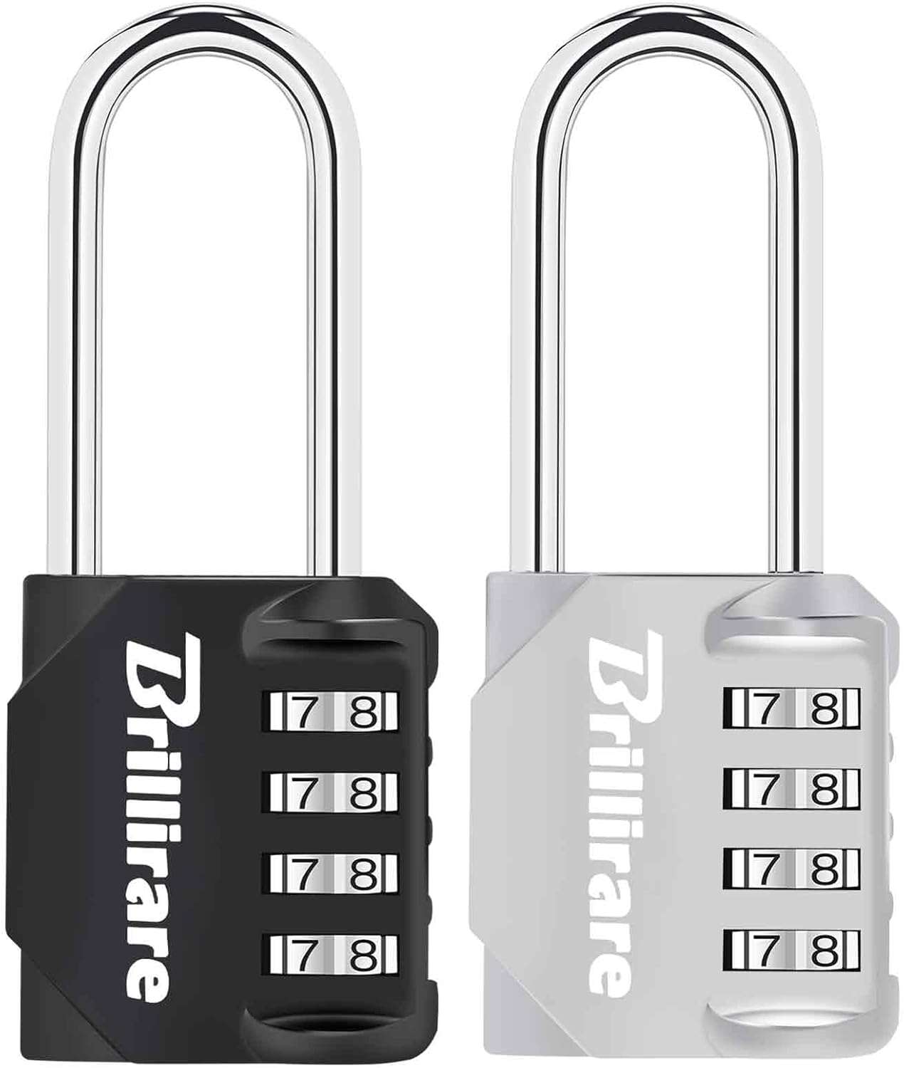 Brillirare 2 Pack Combination Lock, 4-Digit Padlock 2.3 Inch Long Shackle, Waterproof Zinc Alloy Outdoor Travel Luggage Locks for Backpack, Gym Locker, Hasp, Fence, Gate, Case, Toolbox-Black Silver
