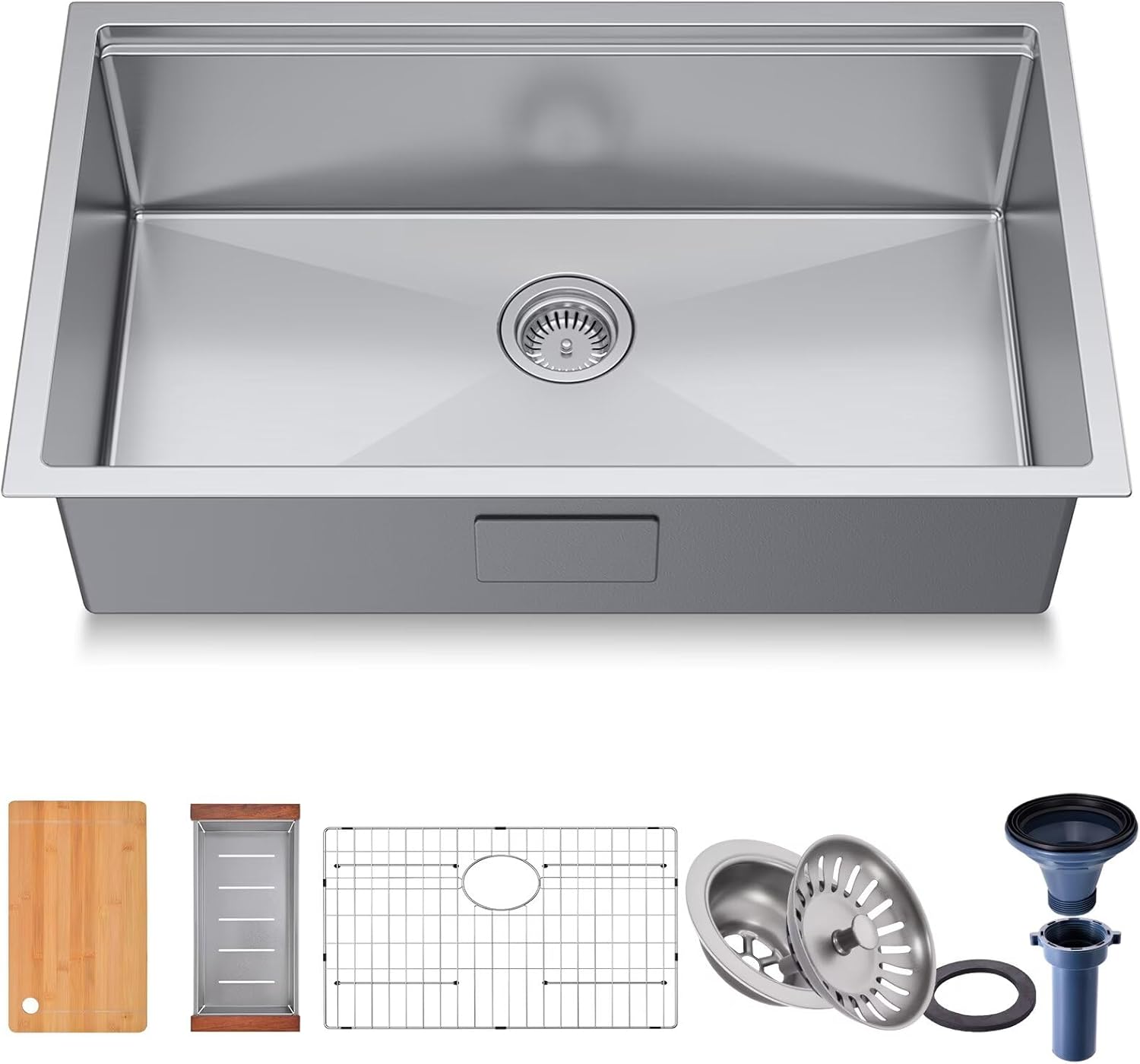 32-Inch Drop in Kitchen Sink Handmade Topmount 16 Gauge 304 Stainless Steel Single Bowl Kitchen Workstation Sink in 9-inch-Depth 32"x19"x9"