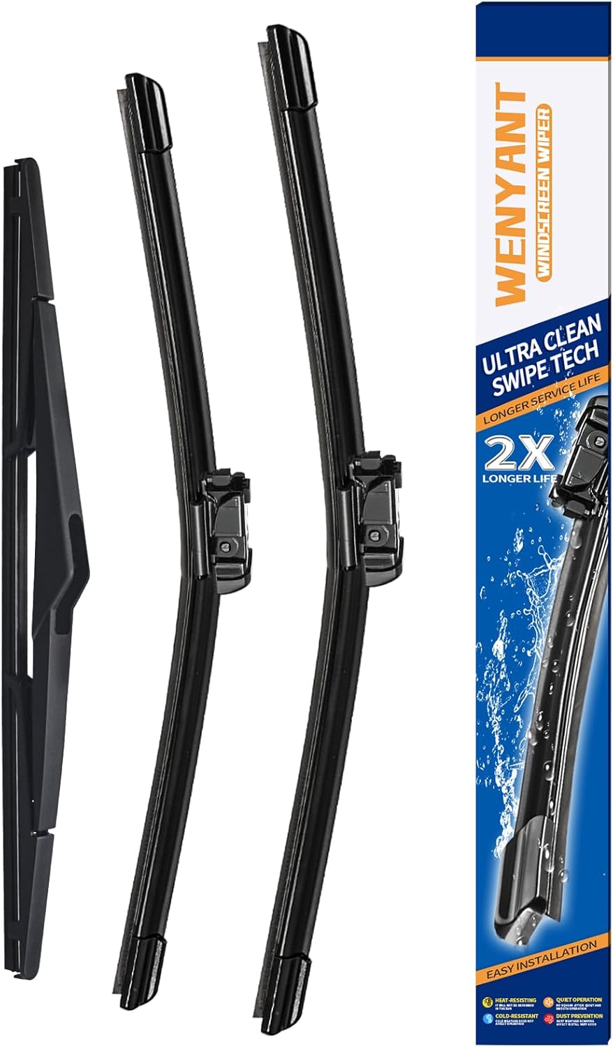 26"/15"/12" Windshield Wipers Compatible with Ford Fiesta 2009-2017 Front and Rear Wiper Blades for My Car Original Equipment Automotive Replacement (Set of 3)