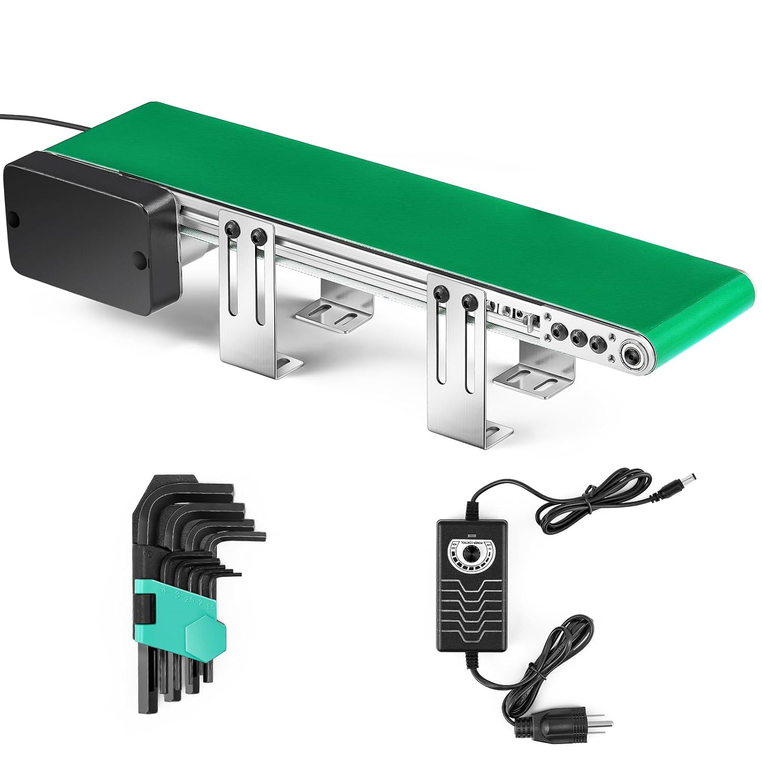 Belt Conveyor 20 inch Conveyor Desktop Version with Reverse Switch Step-Less Speed Adjustment PVC Belt Conveyor for Packaging Factory, Production Line, Home