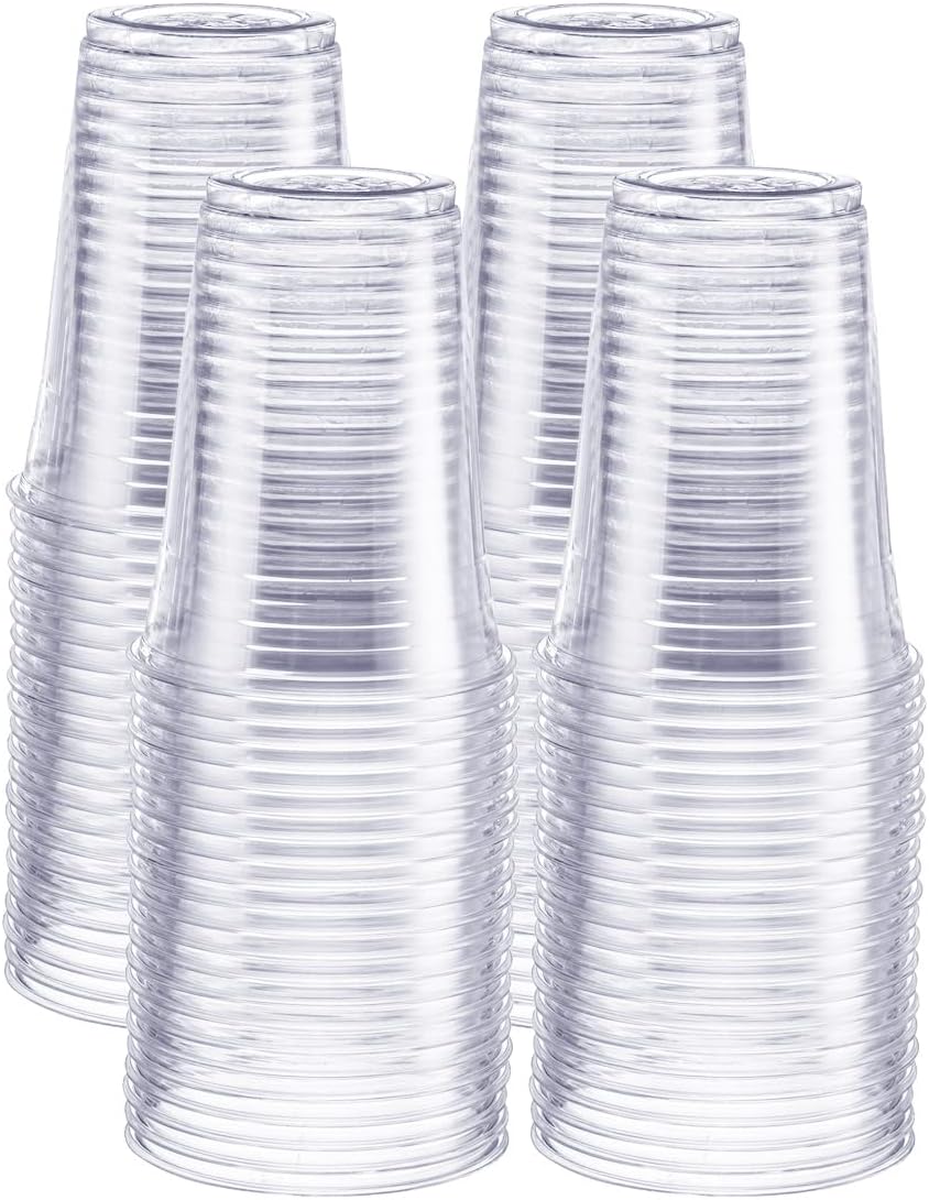 Comfy Package [16 oz. - 100 Pack Crystal PET Clear Plastic Cups for Party - Ideal for Cold Beverages, Smoothies, and Parties