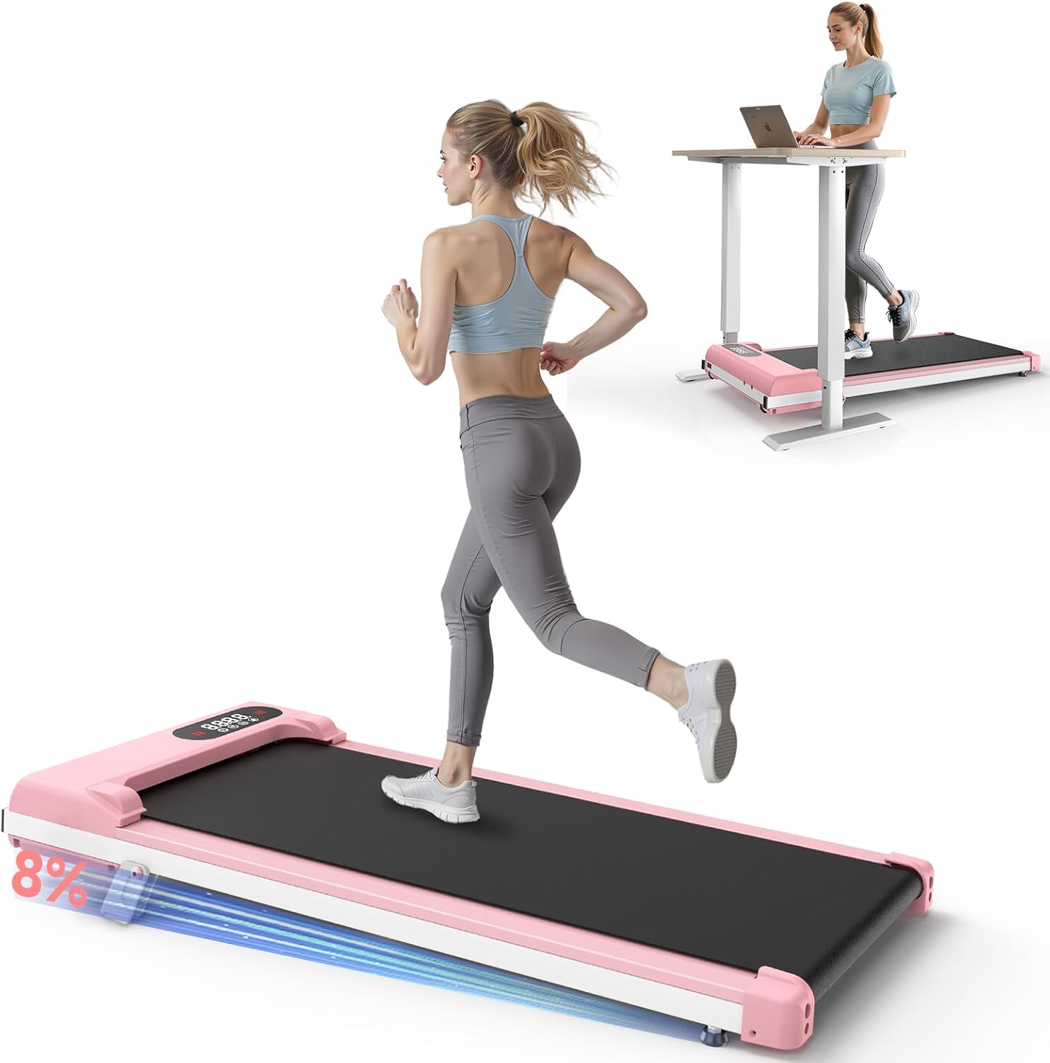 Incline Walking Pad with Incline 8% & 2.5HP, Quiet Under Desk Treadmill≤35DB for Home Office, Upgraded Portable Treamill with High 350LB Capacity, Portable Treadmill with LED Display & Remote Control