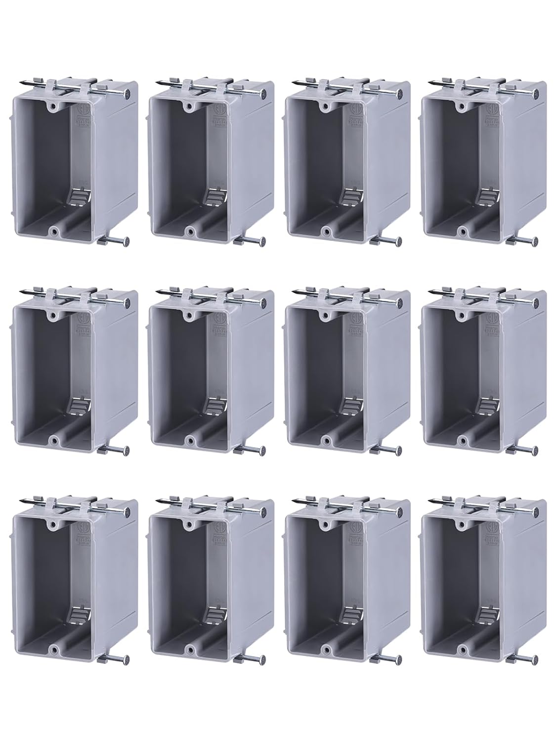LEONLITE 12 Pack One Gang New Work Electrical Outlet Box, Ultra-deep 22.5 Cubic Inch Device Box, PVC Electrical Junction Box for Switch, GFCI, Step Light, ETL Listed, Gray