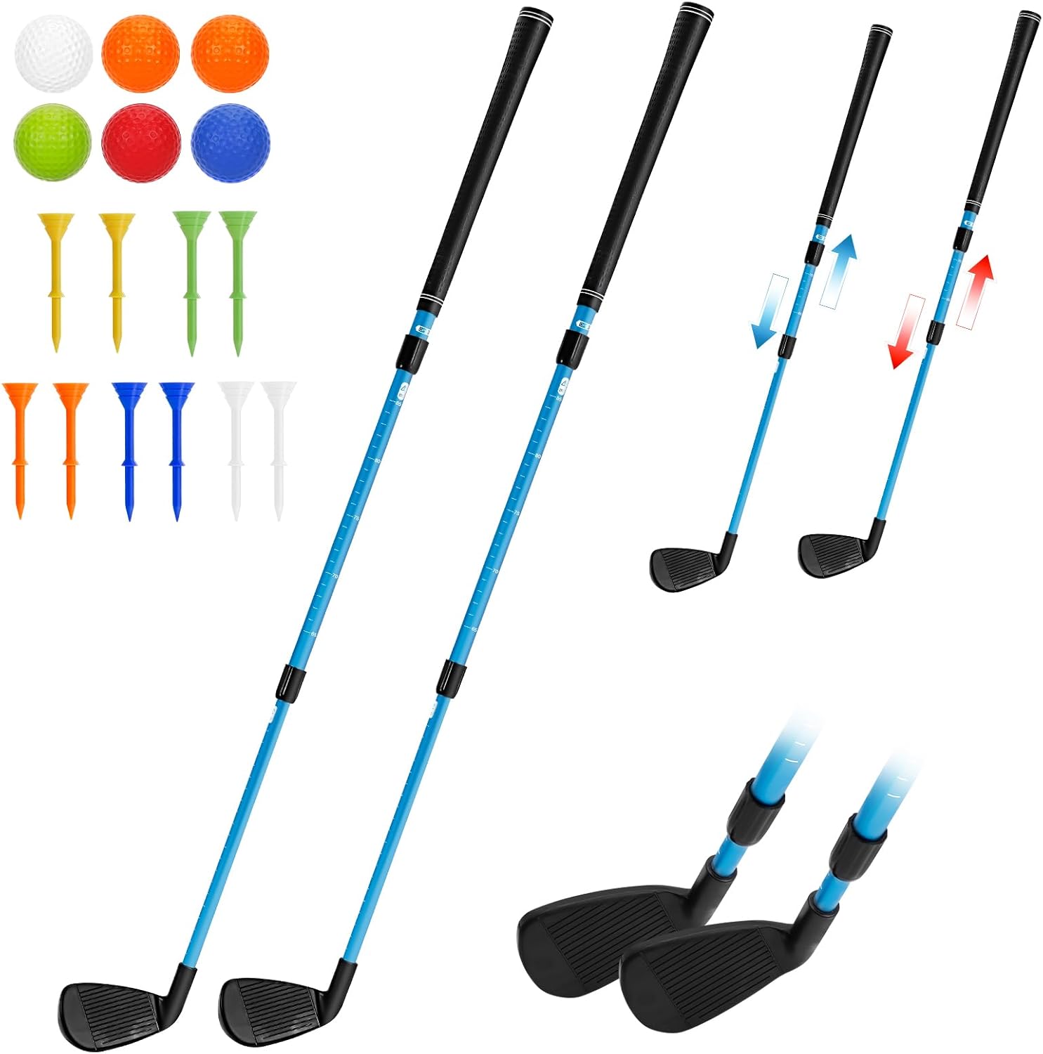 CWLAKON Golf Club Length Adjustable for Backyard Golf Game, Yard Golf Games Club for Toddlers Junior Adults Family, Plastic Golf Club for Indoor Outdoor Golf Training Chipping Games, 2 Pack