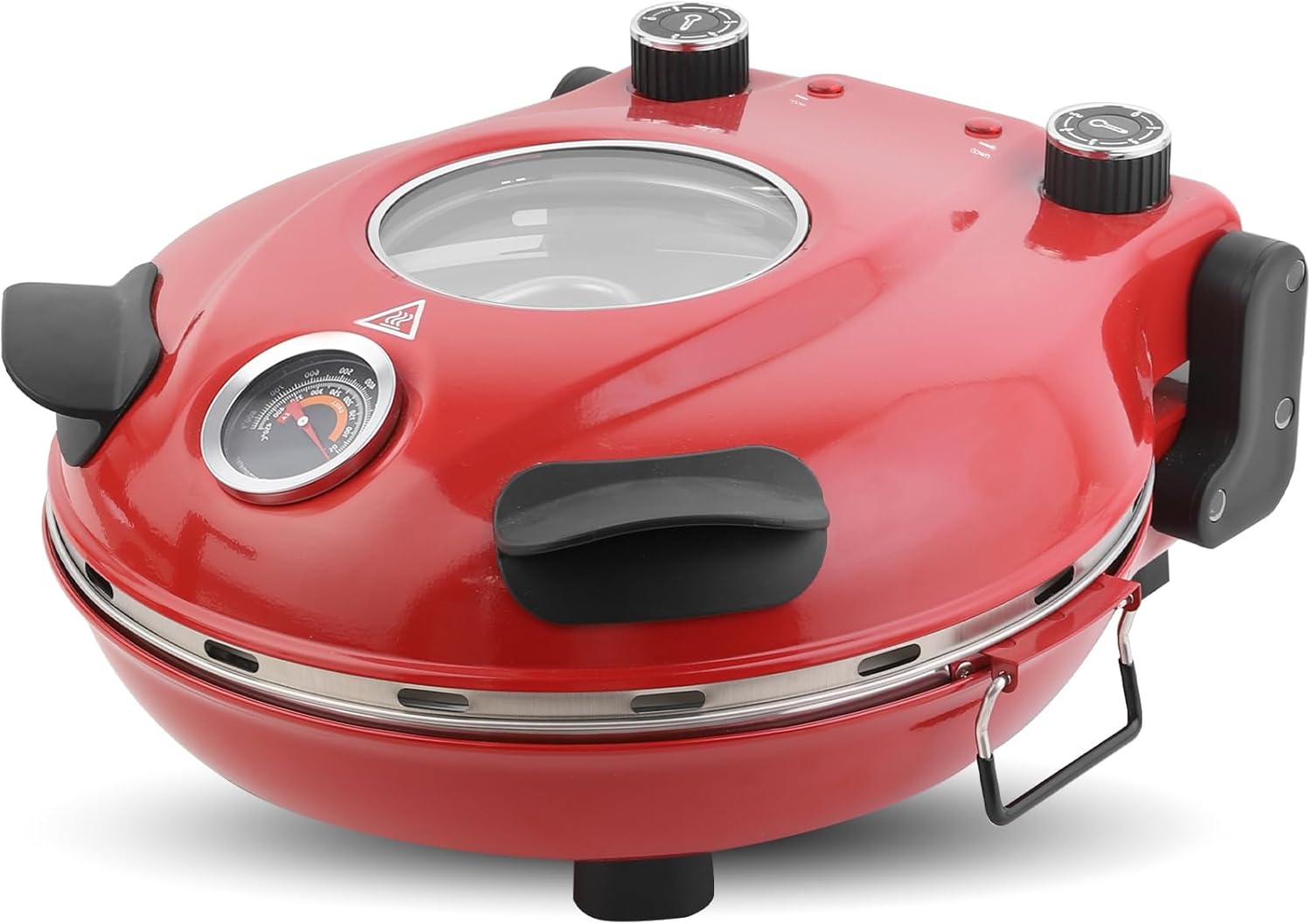 Klaif Electric Pizza Oven, Visible Glass Window, 4-minites Pizza Maker with 31cm Ceramic Stone, 5 Temp Settings 420°C Max, 1200W Red