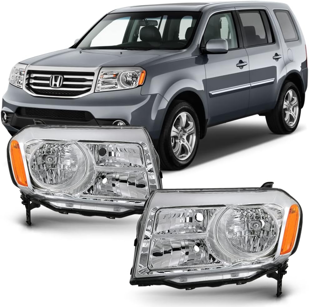 ACANII - For 2012 2013 2014 2015 Honda Pilot SUV Chrome Housing Headlights Headlamps Assembly Driver & Passenger Side
