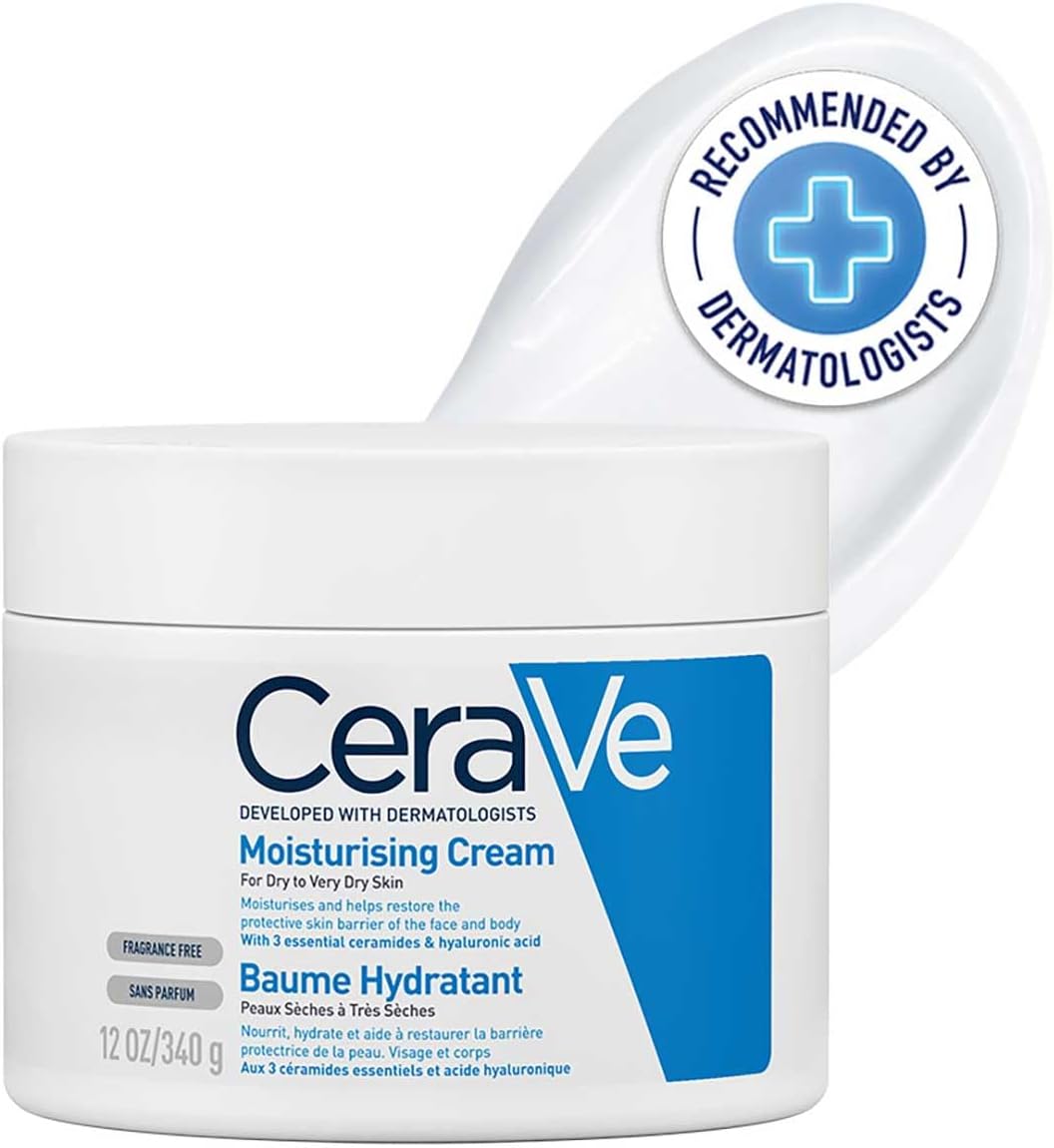 CeraVe Moisturising Cream Pot with 3 Essential Ceramides and Hyaluronic Acid for Dry to Very Dry Skin 340g, Dermatological Skincare, Fragrance-Free, Non-Comedogenic