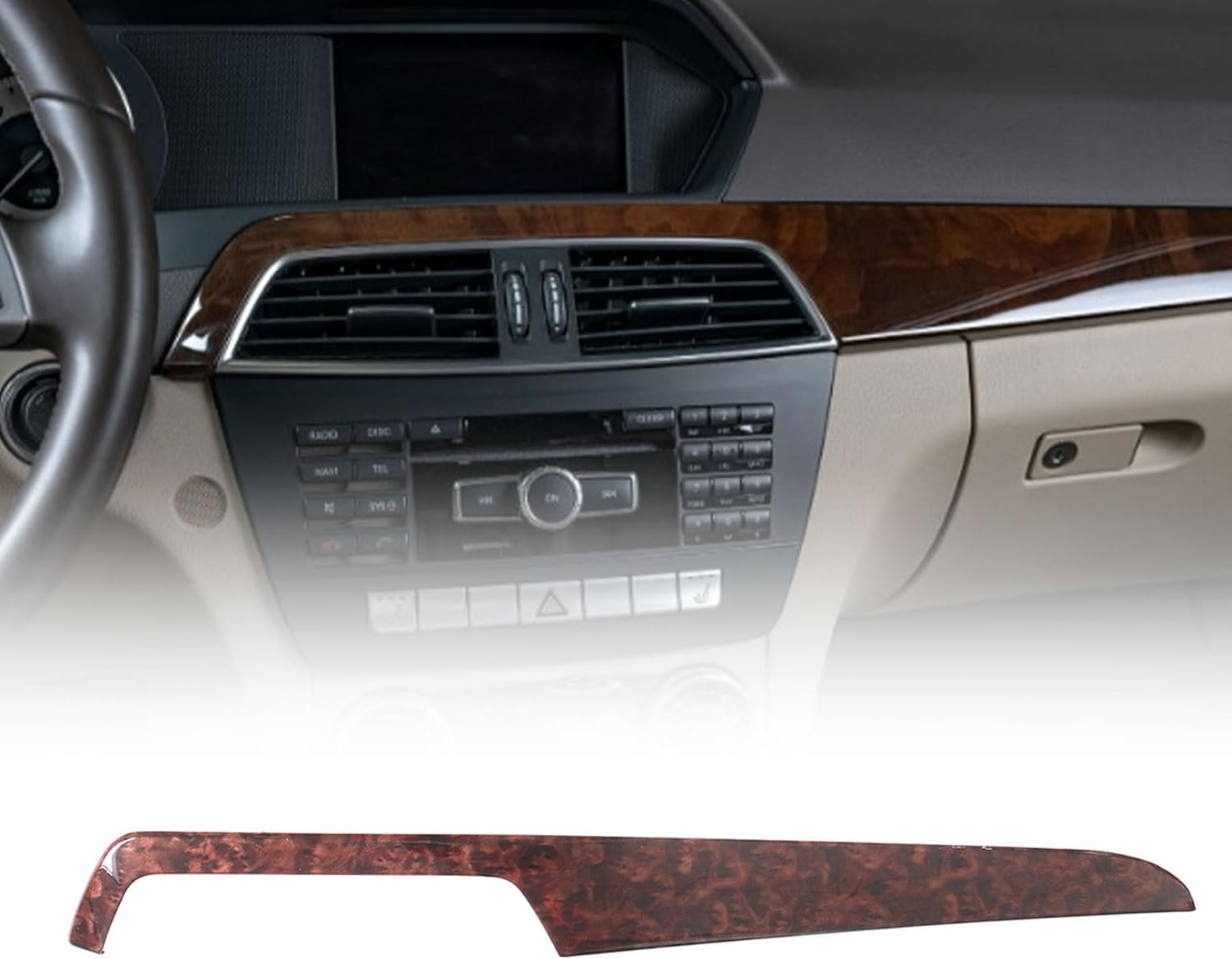 XQSMWF Agate Wood Grain Center Console Dash Stirp Trim Compatible with Mercedes-Benz C-Class C180 C250 C300 C63 2012 2013 2014 Left Hand Drive Accessories Self-Adhesive Grain Center Dash Strip Trim