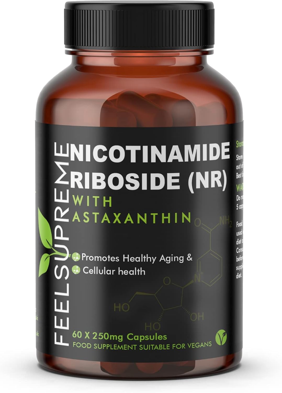Feel Supreme Nicotinamide Riboside & Astaxanthin NAD+ Supplement 60 Capsules More Efficient Than NMN Anti Aging Tiredness Energy & Muscle Brain Health