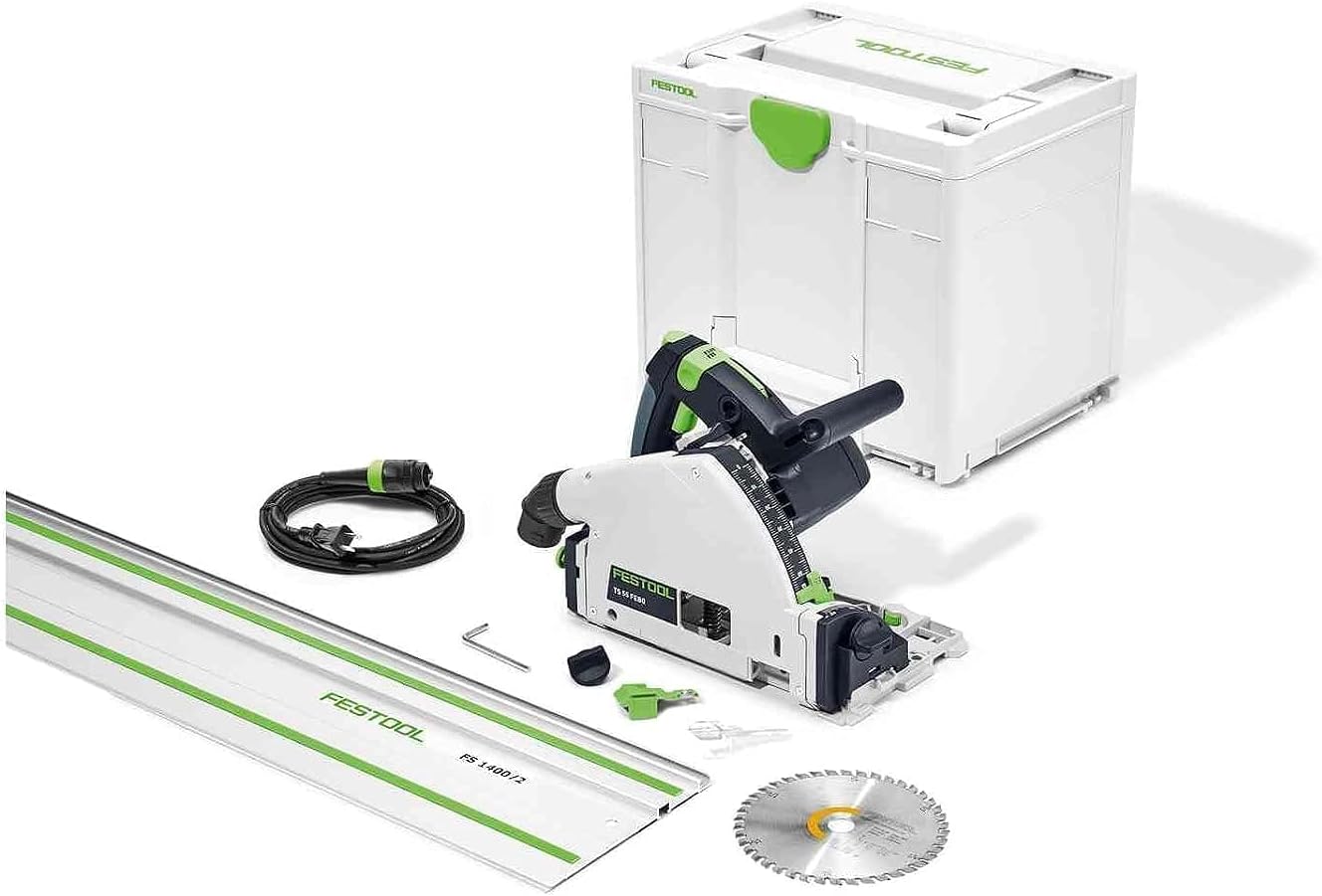 Festool 577014 Plunge-Cut Track Saw TS 55 FEQ-F-Plus-FS with 55-Inch (1400mm) Guide Rail