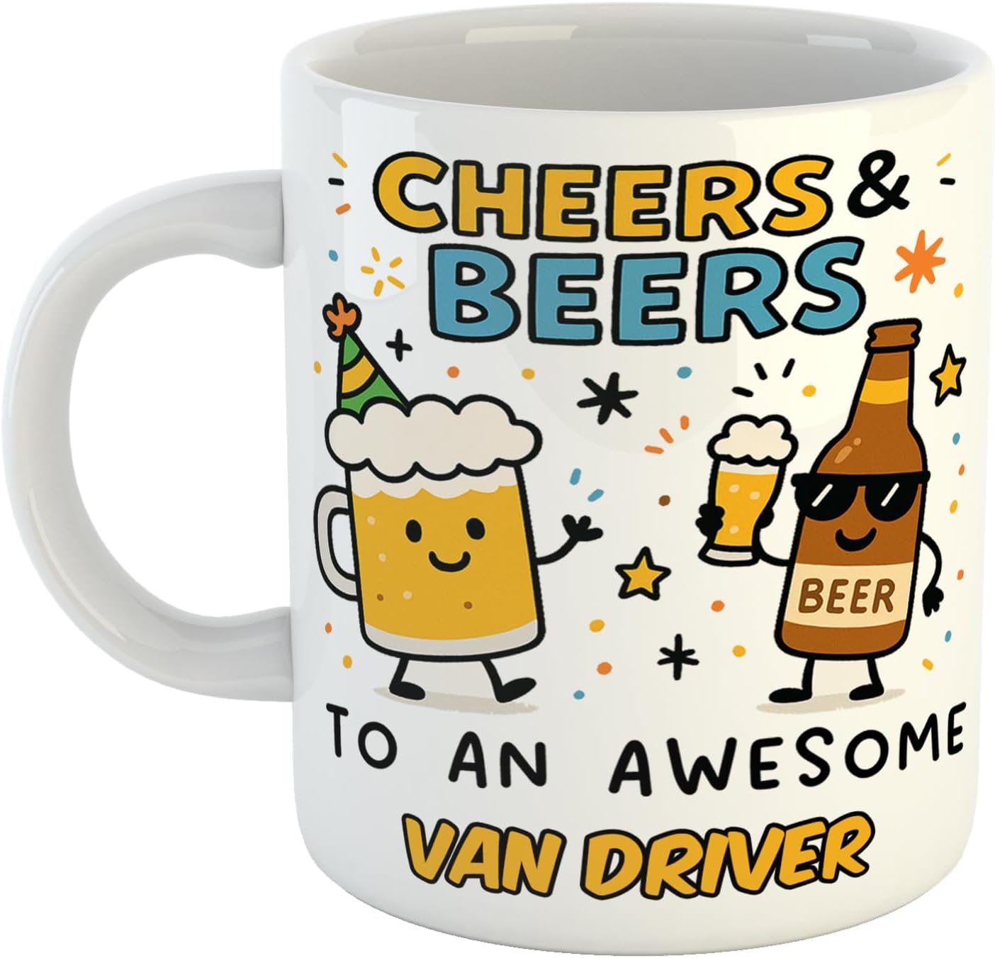 Just The Shirt Cheers and Beers to an Awesome Van Driver Funny Coffee Mug Gift for Office Desk, Home Present for Friends Birthdays
