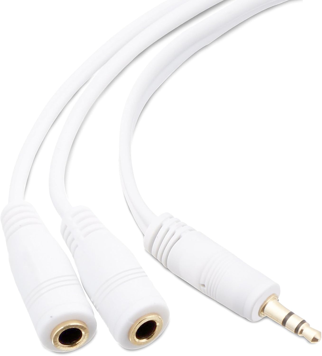 Mobi Lock 3.5mm Headphone Y Splitter | 1 Male to 2 Female Audio Jacks | Allows 2 People to Listen to 1 Sound Source | Ideal for all Media Players and Audio Devices with a 3.5 mm Port (White)
