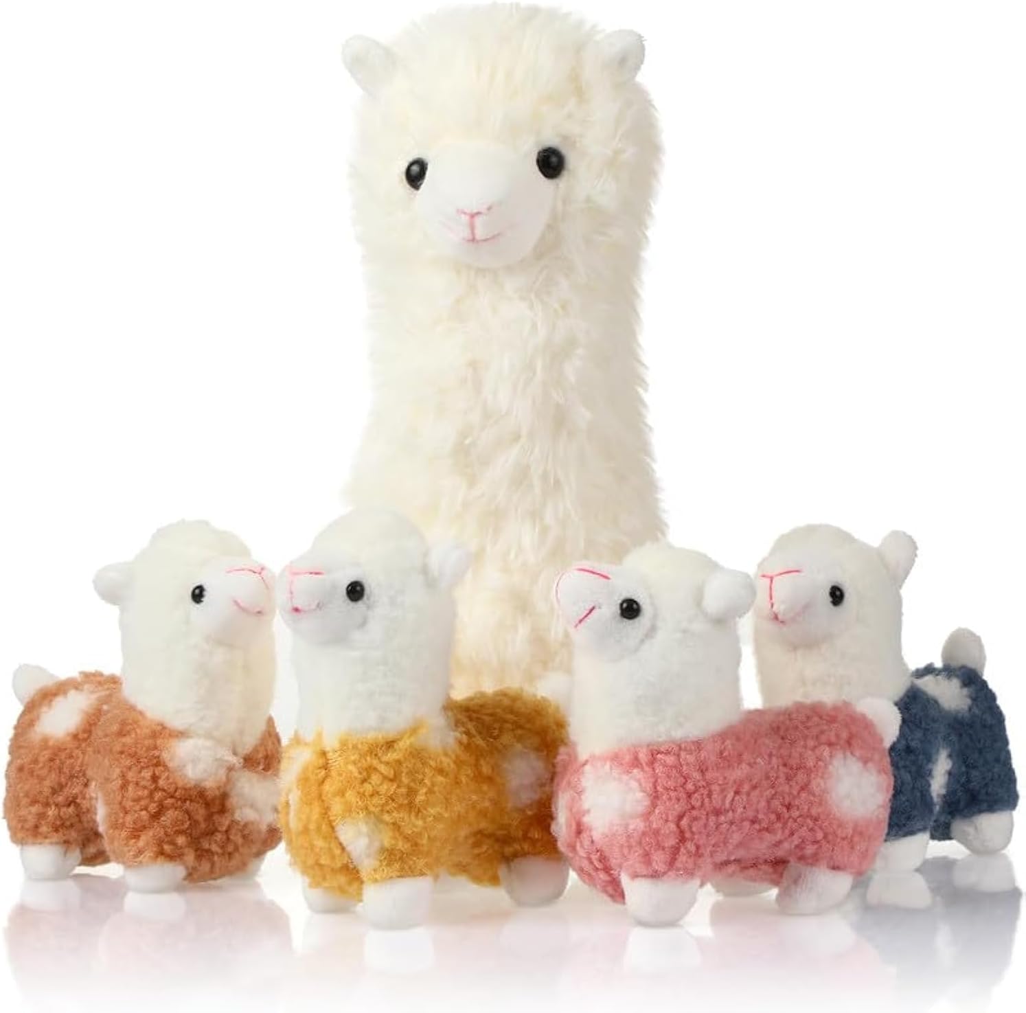 Civaner Llama Stuffed Animal with 4 Baby Llama Plushies Cute Alpaca Plush Set Soft Kawaii Alpaca Pillow for Kids Girls Birthday Christmas Party Favor Gift Student Baby Shower Home Decor(White)