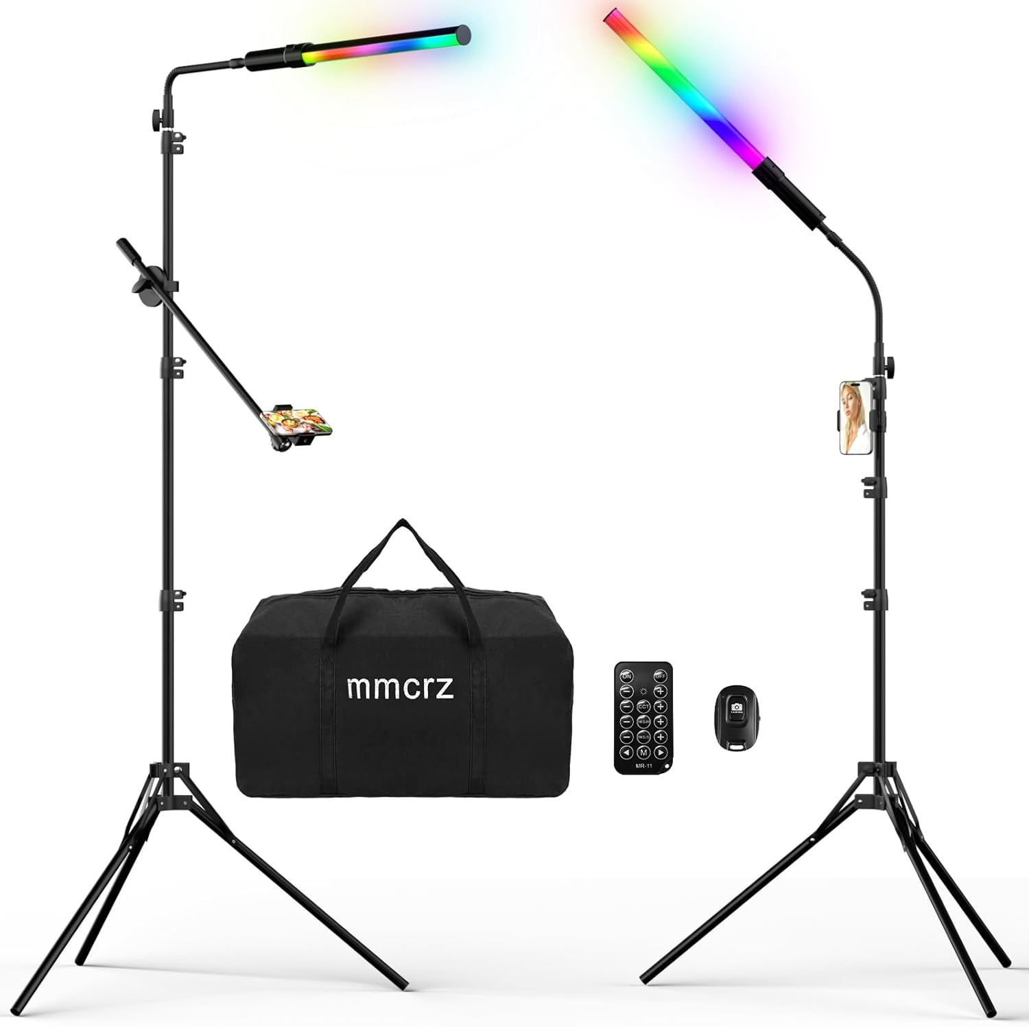 2Pack RGB LED Video Light Wand Stick with Stand, Full Color 2500-9900K Dimmable Photography Studio Lighting Kits with Gooseneck Soft Tube & Remote Control for Live Streaming/Portrait/Vlog