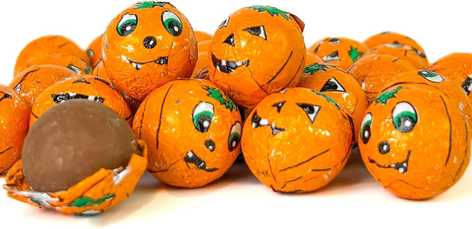 75 Solid Milk Chocolate Foil Wrapped Pumpkin Balls Halloween Trick or Treat Sweets